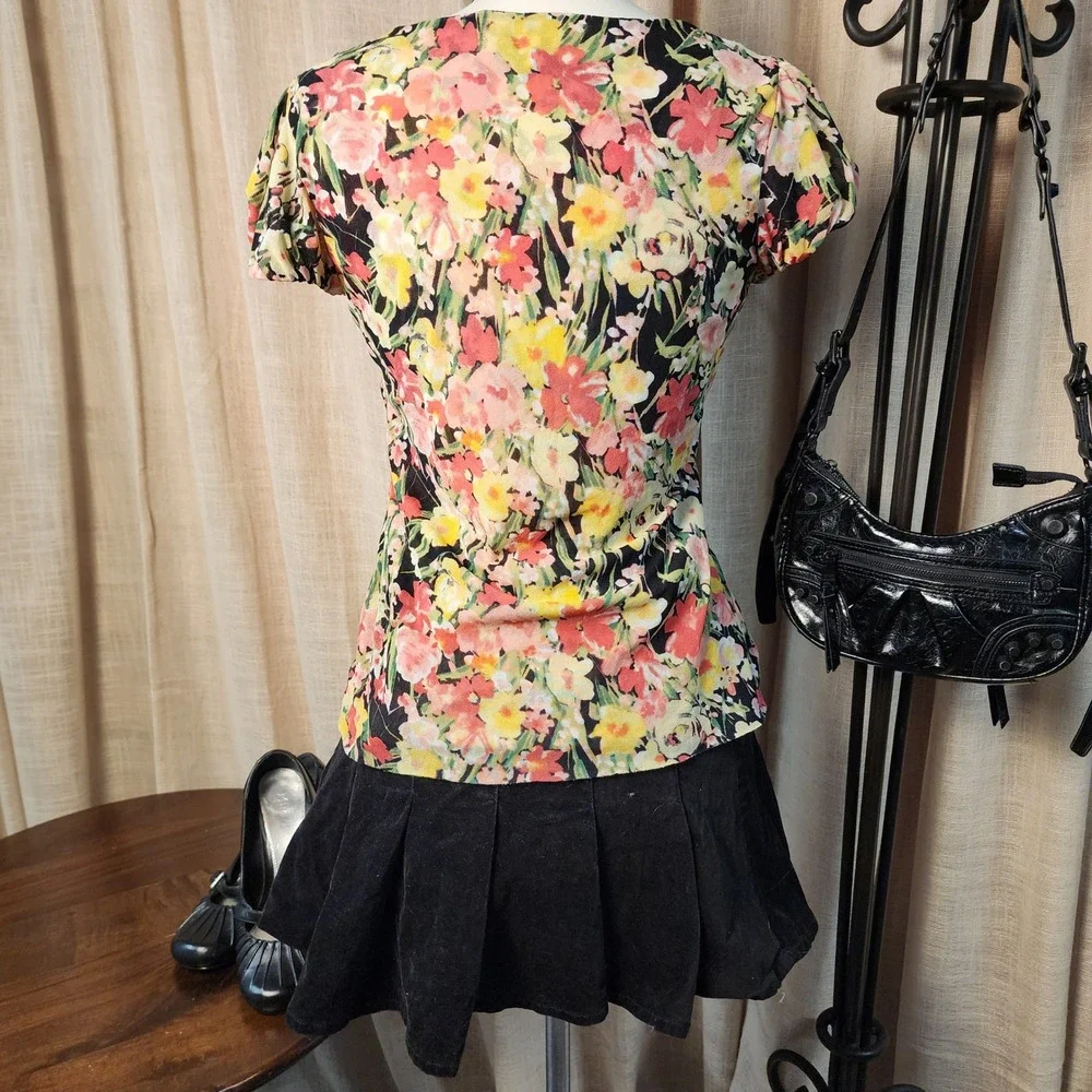 Y2K Ann Taylor LOFT Petites Floral Square Neck Top LP Empire Waist